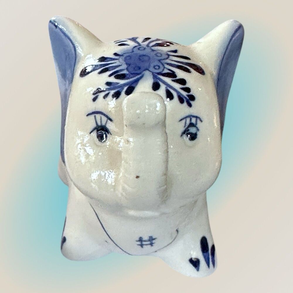 Aruba Souvenir Delft Blue Handpainted Ceramic Elephant Floral & Windmill Pattern - Picture 4 of 9
